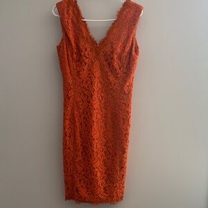 Tadashi Shoji Vibrant Orange Lace Midi Dress